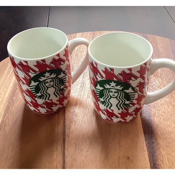 Starbucks Other - Starbucks Pair (2) of Houndstooth Mugs 2017 White Red Logo 10oz